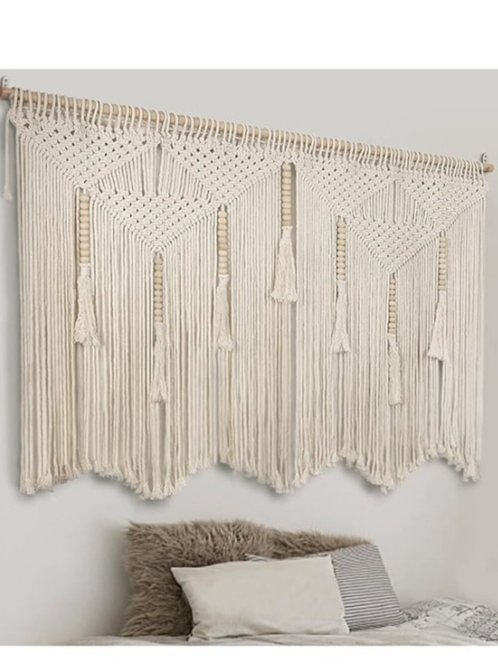 Large Macrame Wall Hanging Boho Tapestry Cotton Tassel Decor 43x39 Inch